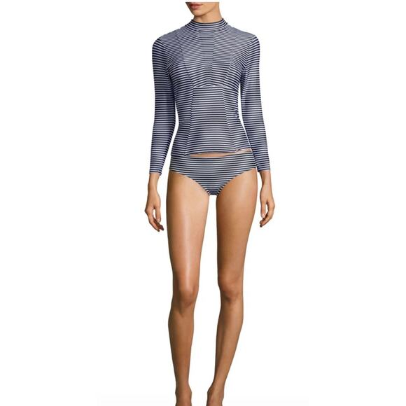 Mikoh Lowers Rash Guard Swim Top Long Sleeve Black & White Stripes SZ Small EUC - Picture 3 of 12